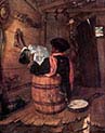 Black Youth Reading the Newspaper on a Barrel 